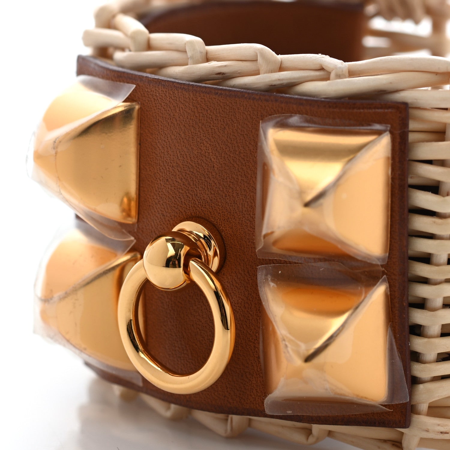 Hermes Wicker Barenia Medor Picnic Cuff Bracelet T2 Fauve 4 of 7