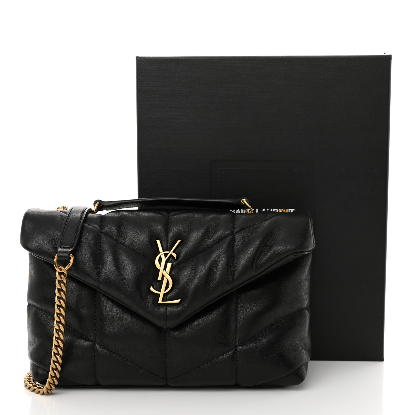 Lambskin Quilted Toy Loulou Puffer Monogram Chain Satchel Black