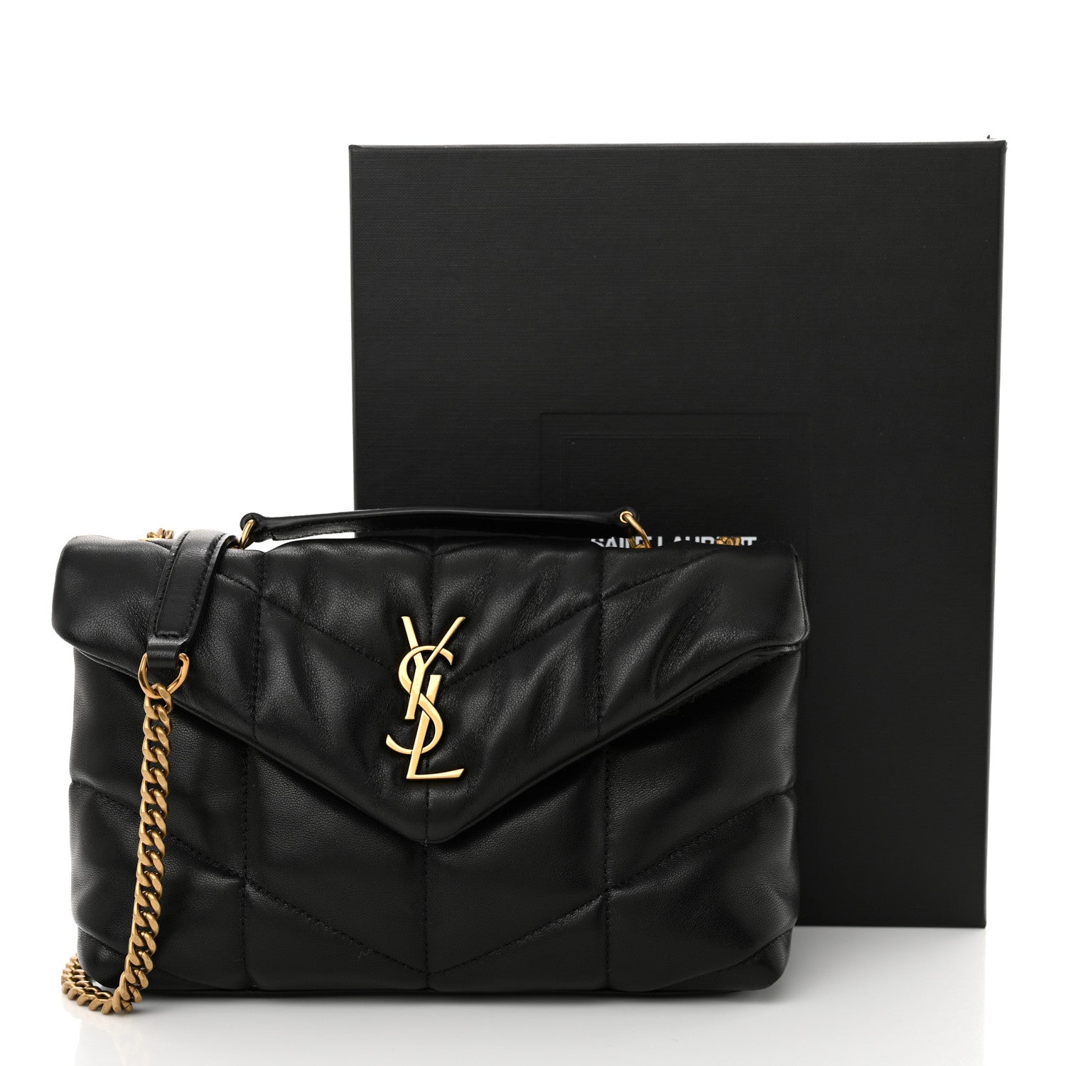 Saint Laurent Lambskin Quilted Toy Loulou Puffer Monogram Chain Satchel Black 11 of 11