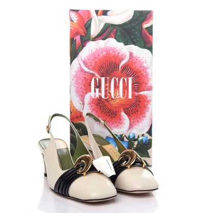 Gucci Malaga Kid Half Moon GG Square Toe Slingback Pumps 38.5 Vintage White Black 11 of 11