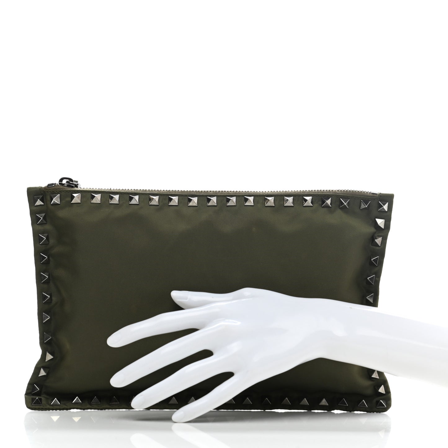 Nylon Rockstud Zip Pouch Army Green