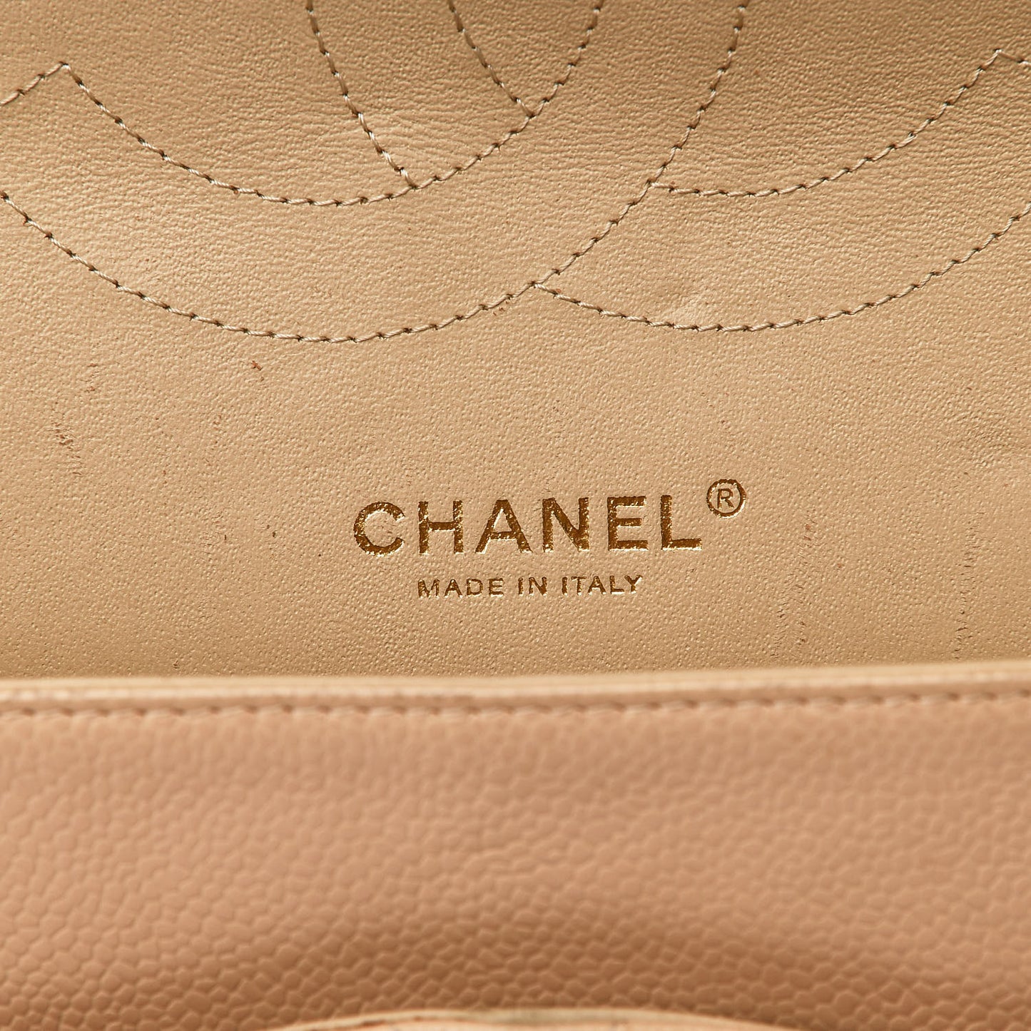 Caviar Quilted Jumbo Double Flap Beige