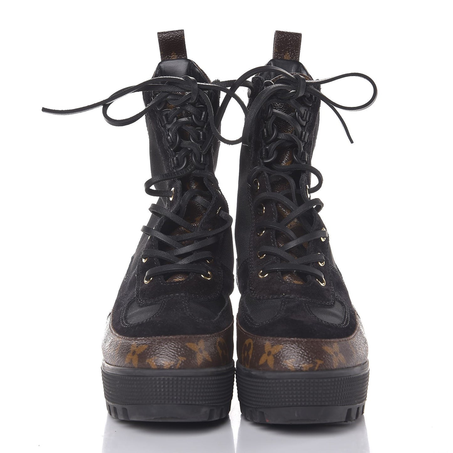 Suede Calfskin Monogram Laureate Platform Desert Boots 38 Black