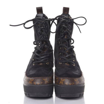 Louis Vuitton Suede Calfskin Monogram Laureate Platform Desert Boots 38 Black 3 of 8