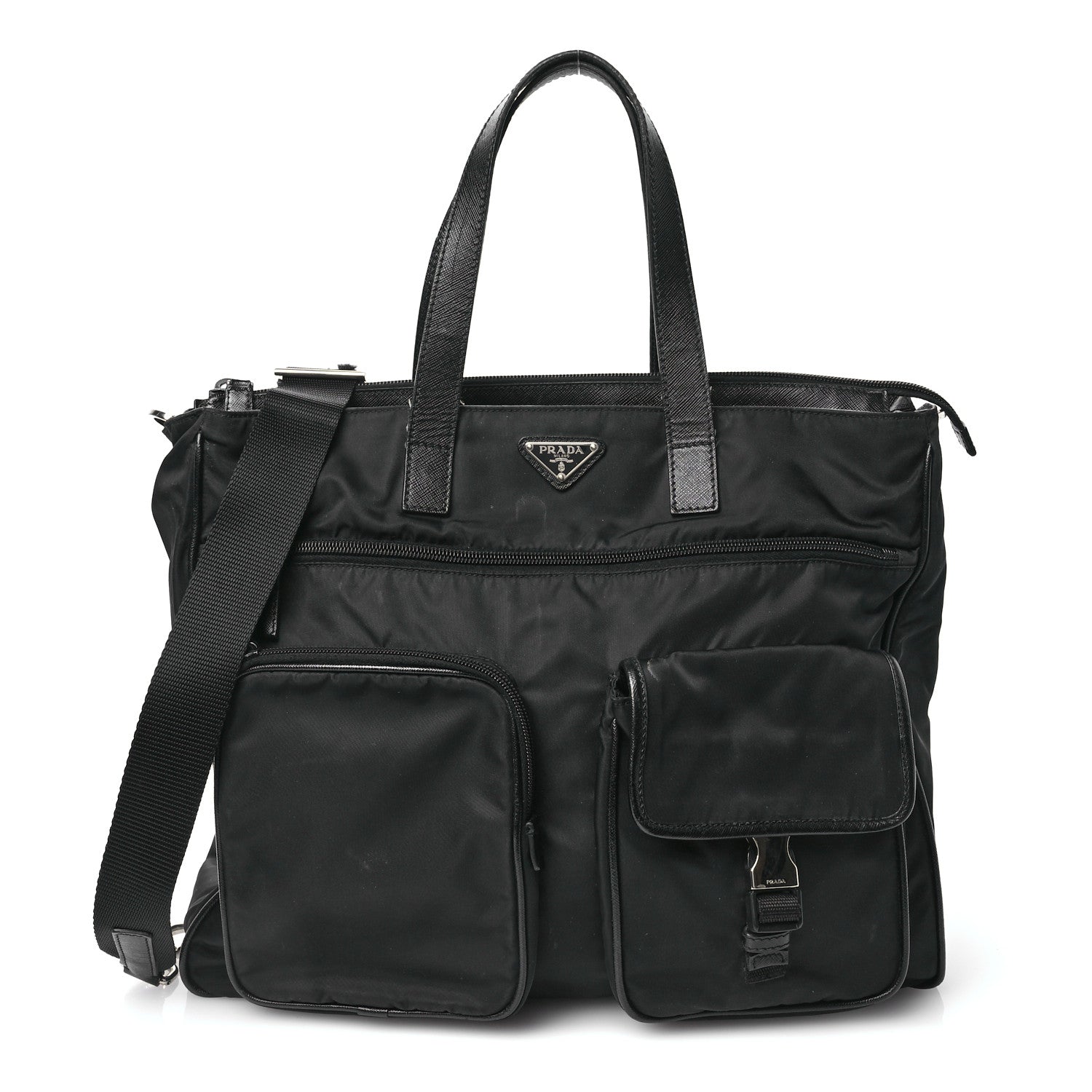 Prada Nylon Saffiano Front Pocket Tote Black 1 of 13