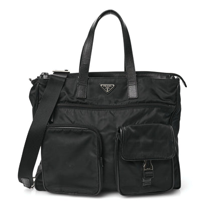 Prada Nylon Saffiano Front Pocket Tote Black 1 of 13