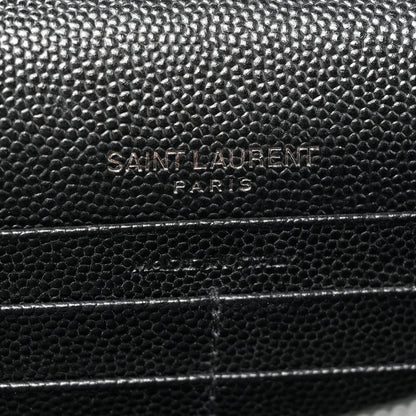 Saint Laurent Grain De Poudre Matelasse Chevron Monogram Monochrome Envelope Chain Wallet Black 7 of 16