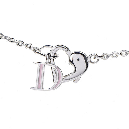 Christian Dior Logo Pendant Necklace Silver White 5 of 8
