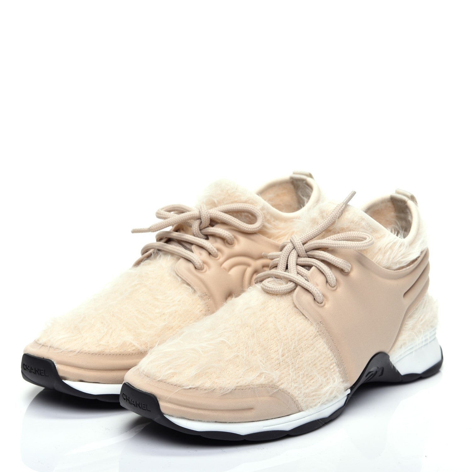Chanel Stretched Fabric Satin CC Womens Sneakers 41 Light Beige 6 of 18