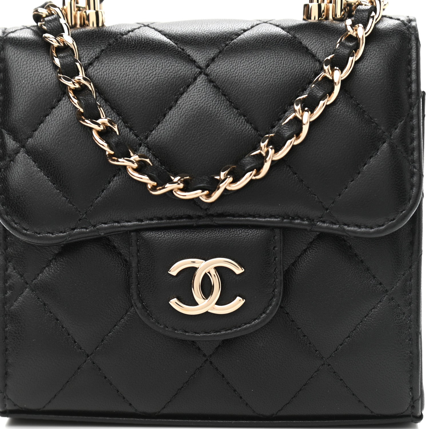Chanel Lambskin Quilted Top Handle Flap Clutch With Chain Black 5 of 12
