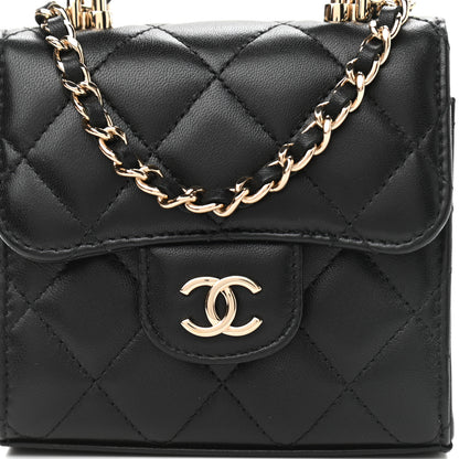 Chanel Lambskin Quilted Top Handle Flap Clutch With Chain Black 5 of 12