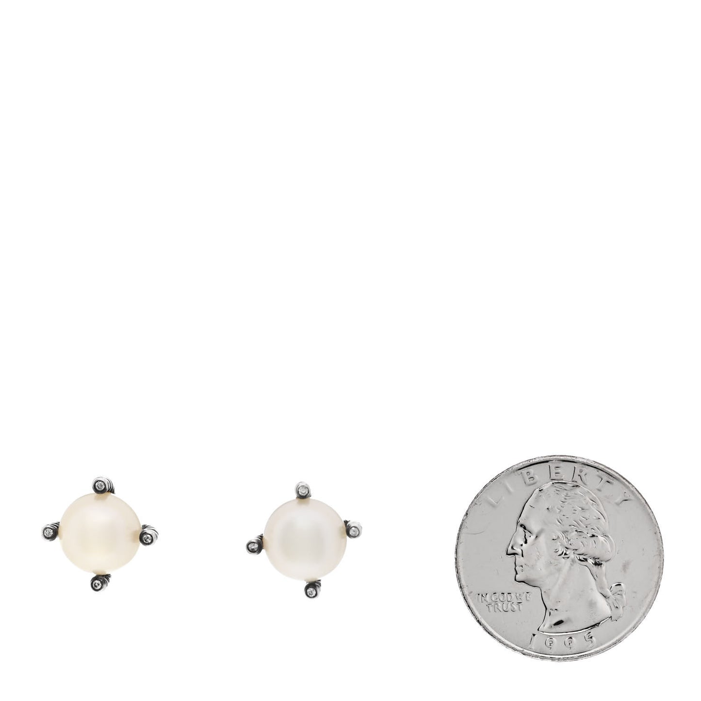 Sterling Silver Diamond Freshwater Cultured Pearl 10mm Cable Stud Earrings