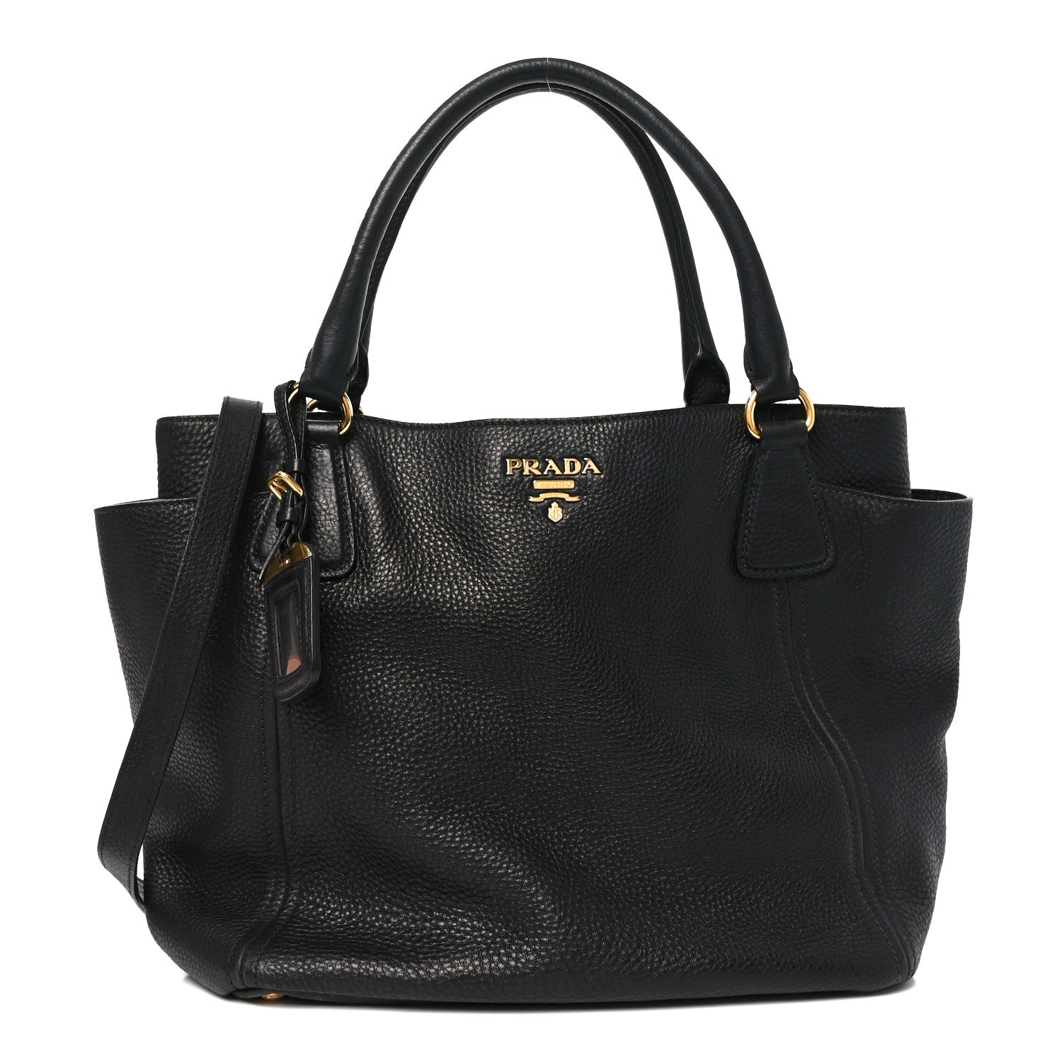Prada Vitello Daino Side Pocket Tote Black 1 of 9