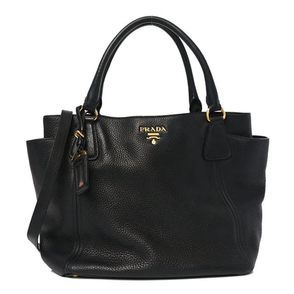 Prada Vitello Daino Side Pocket Tote Black 1 of 9