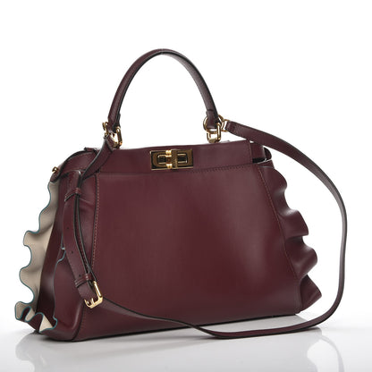 Fendi Vitello Seta Waves Bi-Color Medium Peekaboo Iconic Satchel Bordeaux Latte 4 of 9