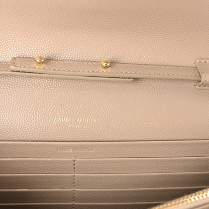 Saint Laurent Grain De Poudre Matelasse Chevron Monogram Chain Wallet Dark Beige 6 of 10