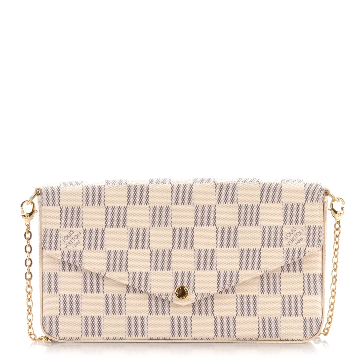 Damier Azur Pochette Felicie Chain Wallet Rose Ballerine