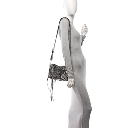 Balenciaga Metallic Calfskin Snakeskin Embossed Classic Silver Hardware Mini City Silver 2 of 11