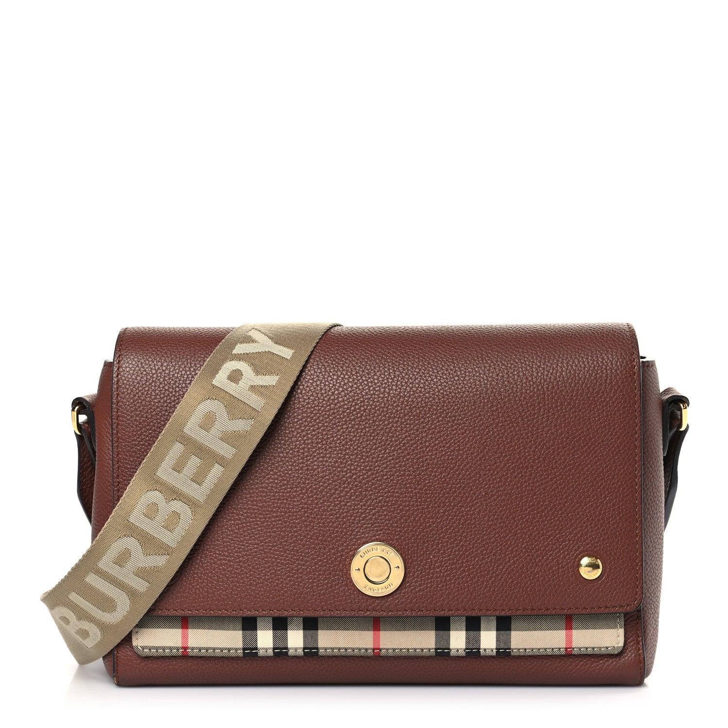 Burberry Calfskin Vintage Check Note Crossbody Bag Tan 1 of 9