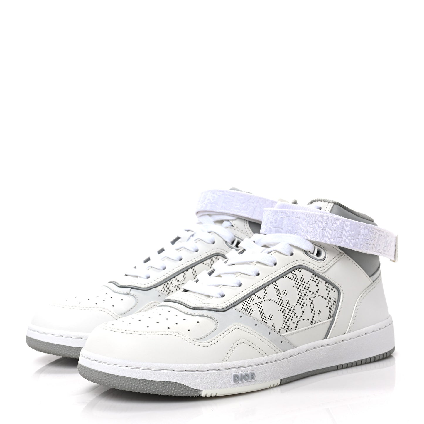 Smooth Calfskin Oblique Galaxy Perforated Mens B27 Mid Top Sneakers 41 White Grey