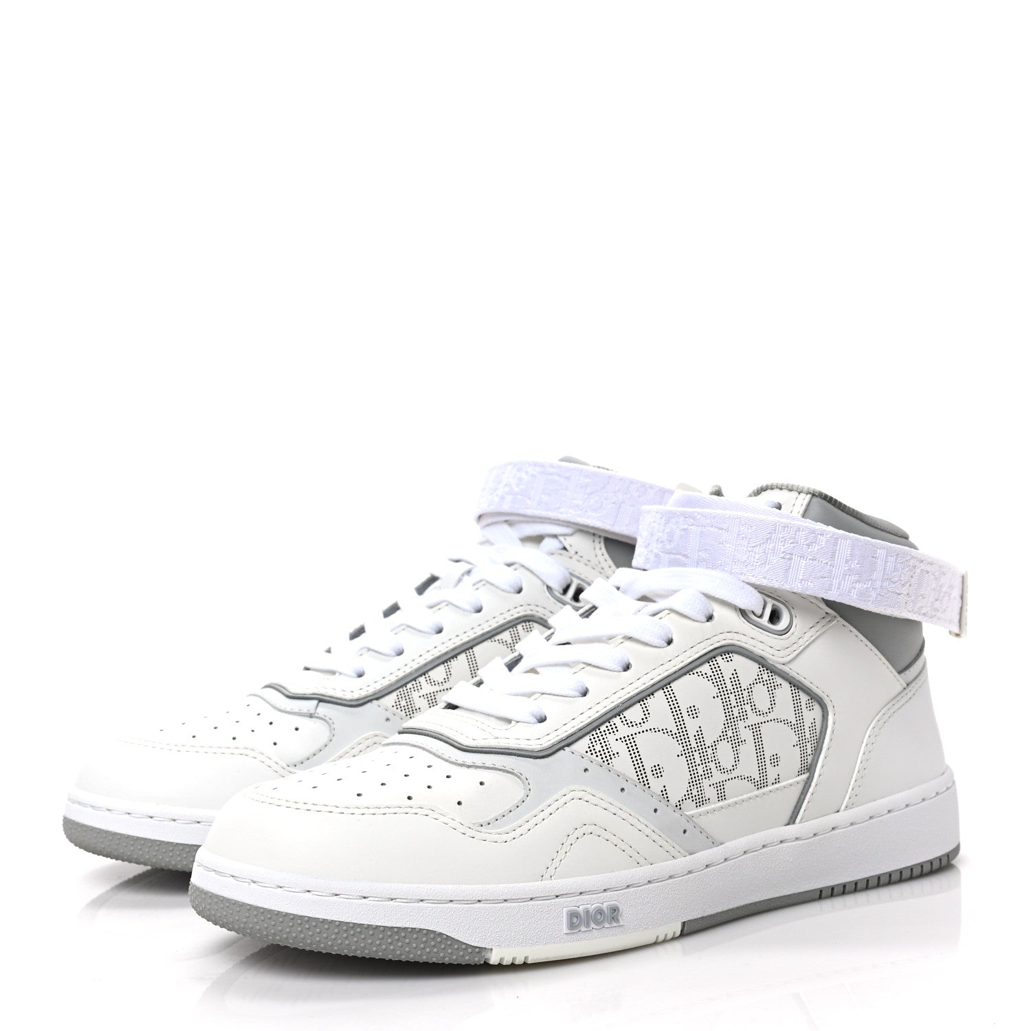 Christian Dior Smooth Calfskin Oblique Galaxy Perforated Mens B27 Mid Top Sneakers 41 White Grey 3 of 8