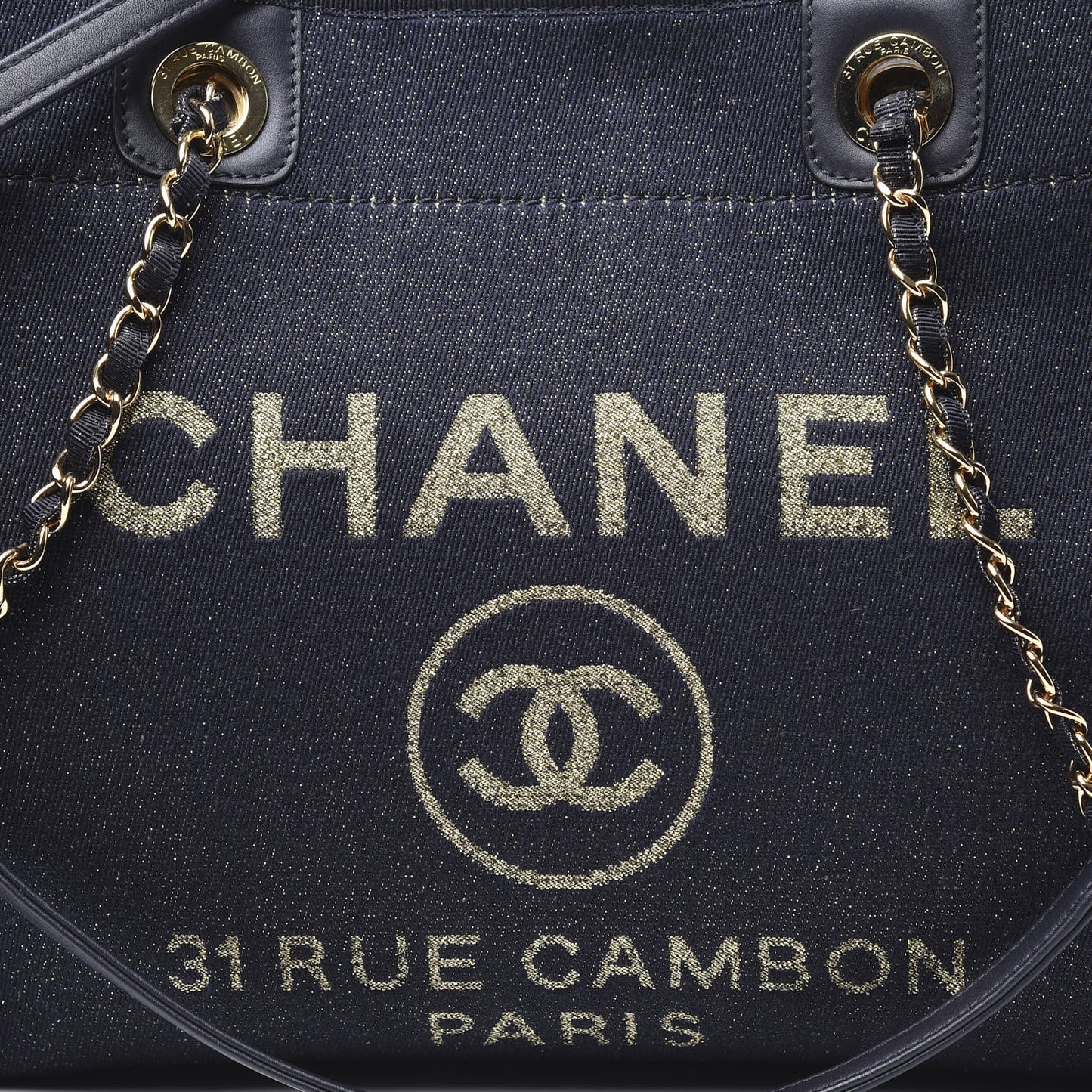 Lurex Canvas Small Deauville Tote Navy Blue Gold
