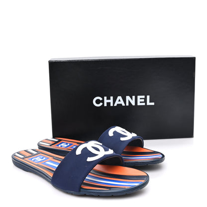 Chanel Rubber CC Mules Sandals  38  Dark Navy Blue Orange 10 of 10