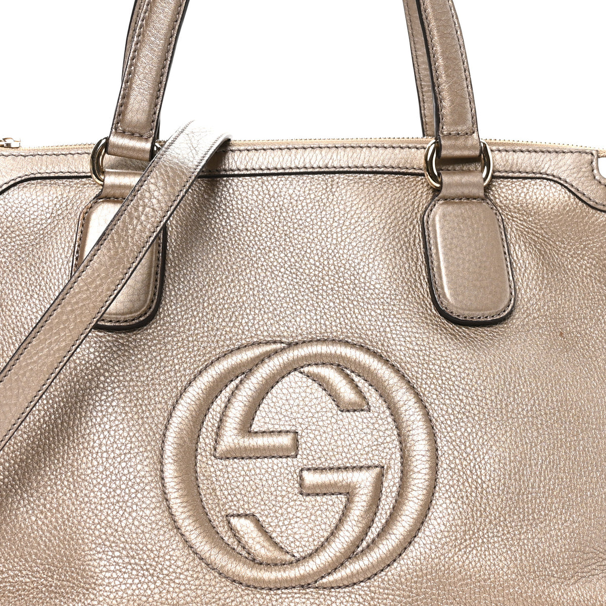 Gucci Metallic Cellarius Calfskin Small Soho Top Handle Satchel Golden Beige 8 of 10