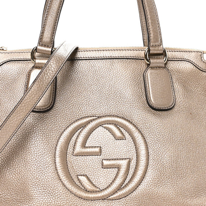 Gucci Metallic Cellarius Calfskin Small Soho Top Handle Satchel Golden Beige 8 of 10