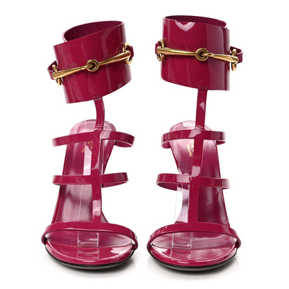 Gucci Vernice Crystal Ursula Ankle Wrap Caged Sandals 37.5 Deep Cobalt 2 of 7