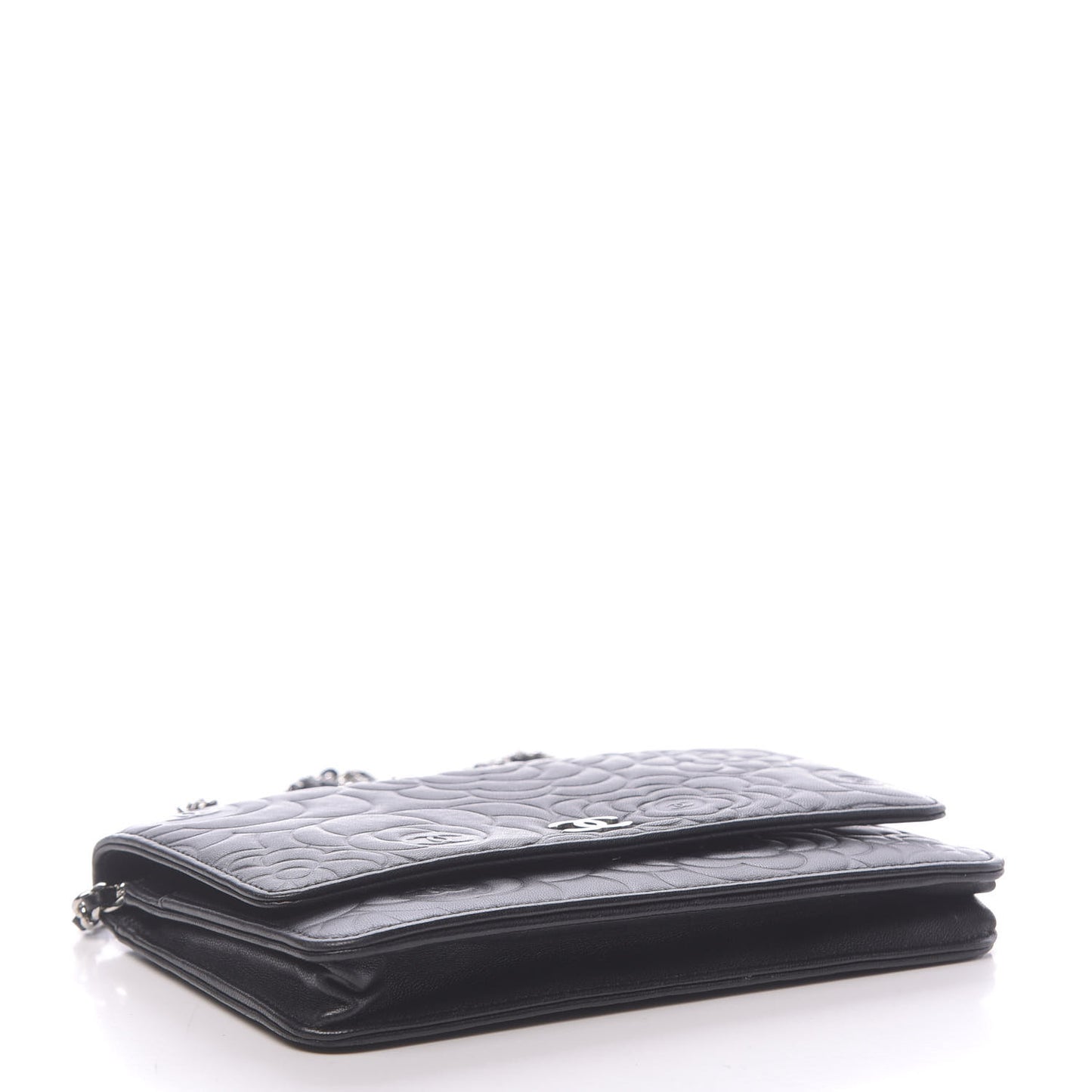 Lambskin Camellia Embossed Wallet on Chain WOC Black