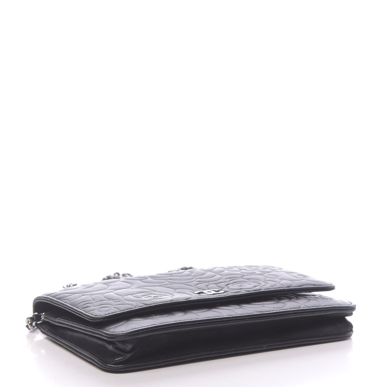 Chanel Lambskin Camellia Embossed Wallet on Chain WOC Black 4 of 13