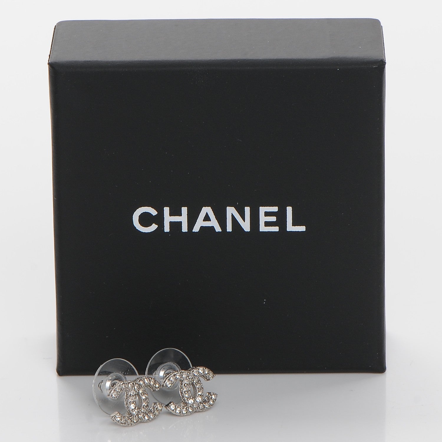 Chanel Crystal Timeless CC Earrings Silver 6 of 6