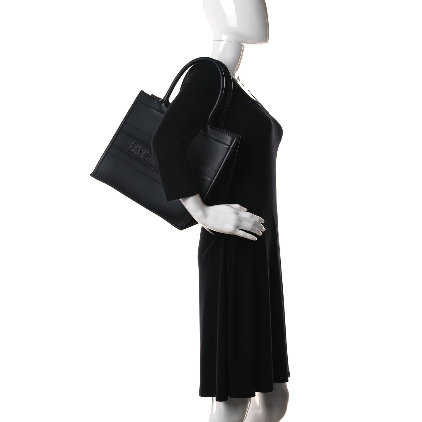 Calfskin Embossed Medium Book Tote Black