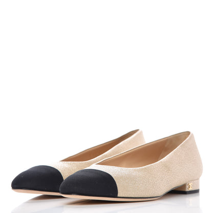 Chanel Metallic Lambskin Cap Toe Ballerina Flats 39.5 Gold Black 3 of 9