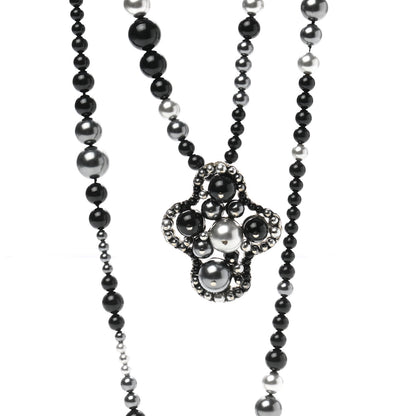 Chanel Pearl Beaded CC Long Necklace Black Silver 4 of 5