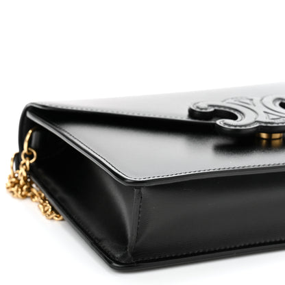 Celine Shiny Calfskin Cuir Triomphe Wallet on Chain Black 9 of 10