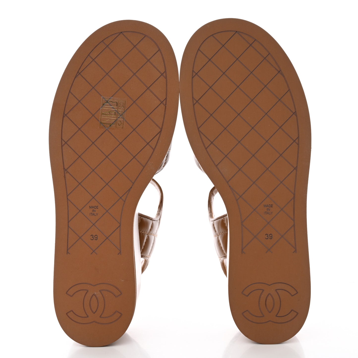 Lambskin Quilted CC Platform Sandals 39 Beige