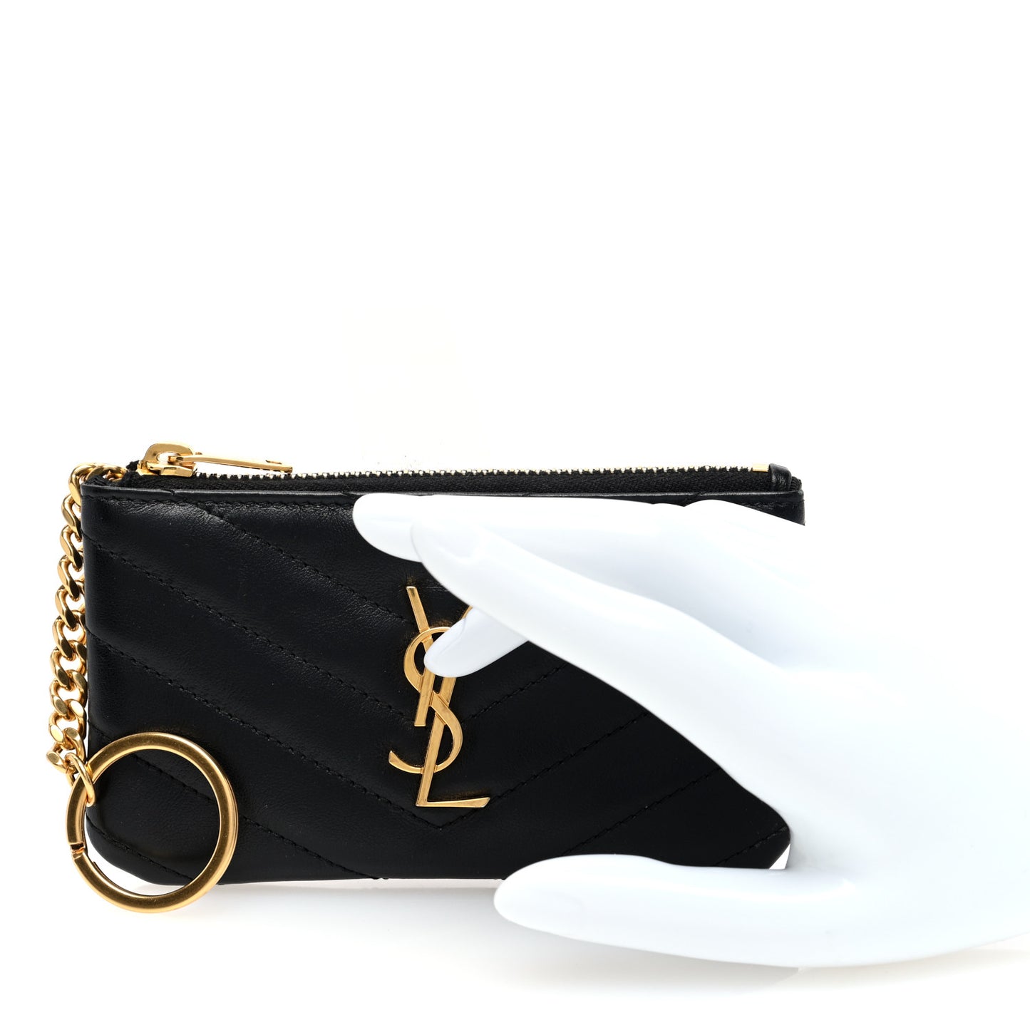 Calfskin Matelasse Monogram Key Pouch Black