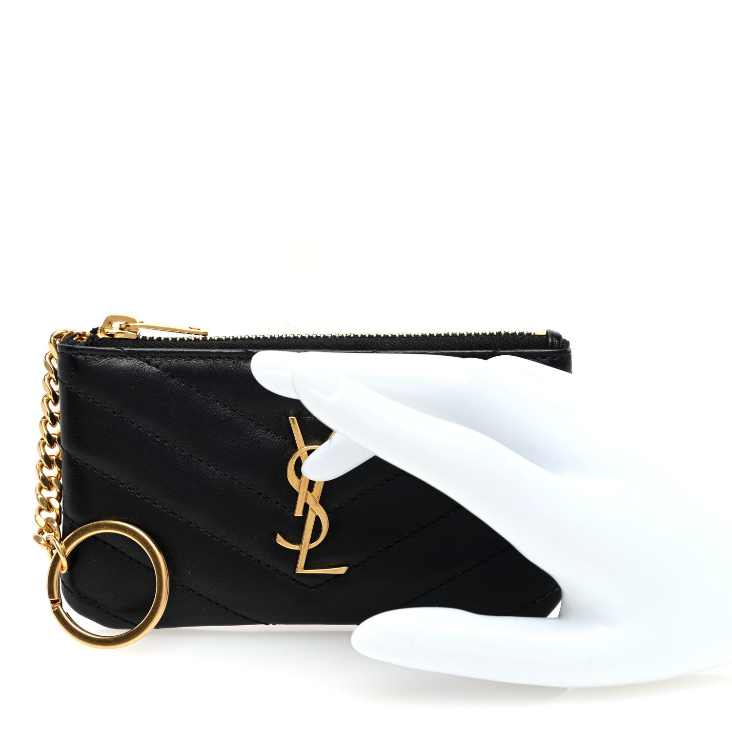 Saint Laurent Calfskin Matelasse Monogram Key Pouch Black 2 of 6