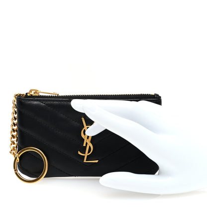 Saint Laurent Calfskin Matelasse Monogram Key Pouch Black 2 of 6