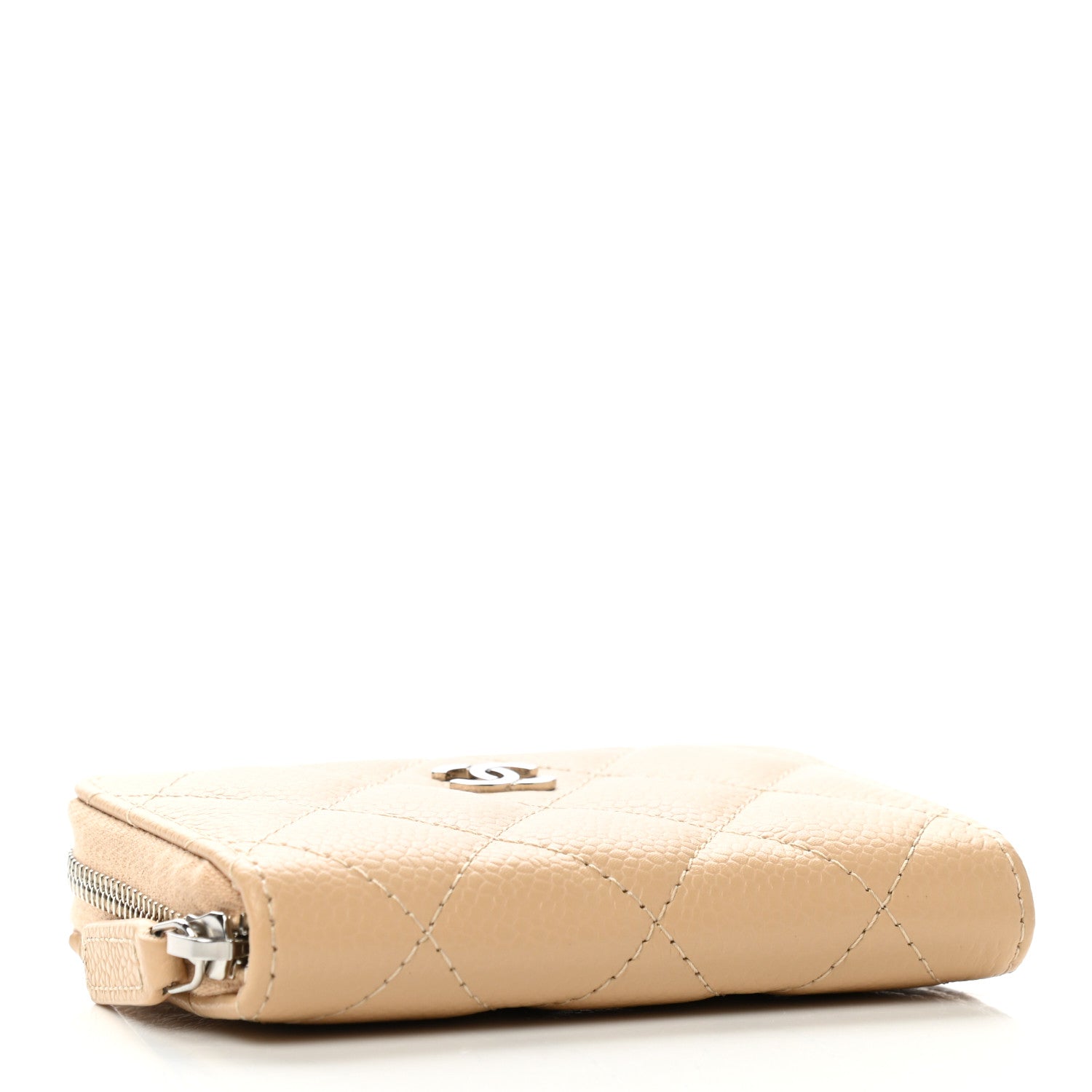 Chanel Caviar Quilted Zip Around Coin Purse Beige 4 of 8