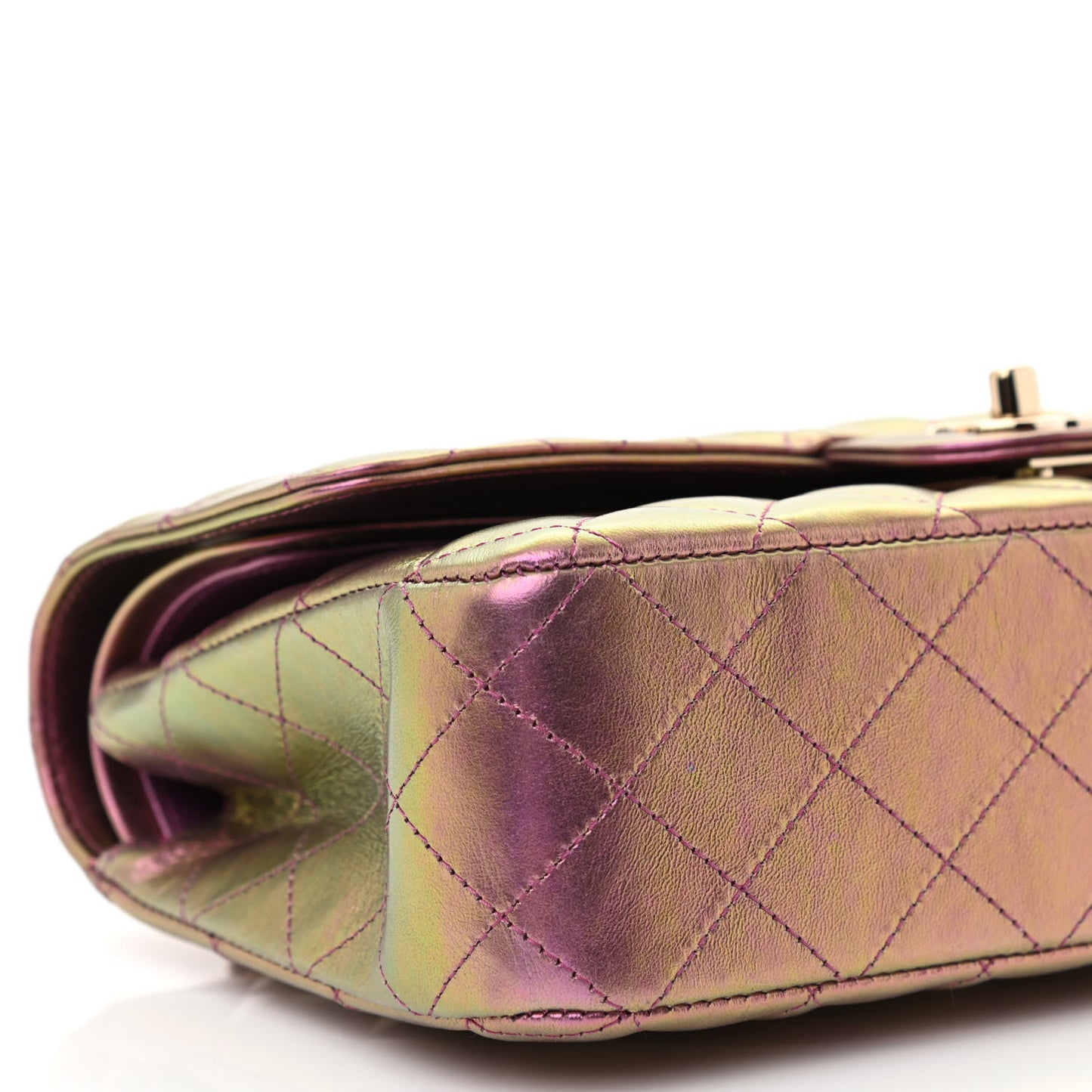 Iridescent Lambskin Quilted Medium Double Flap Purple