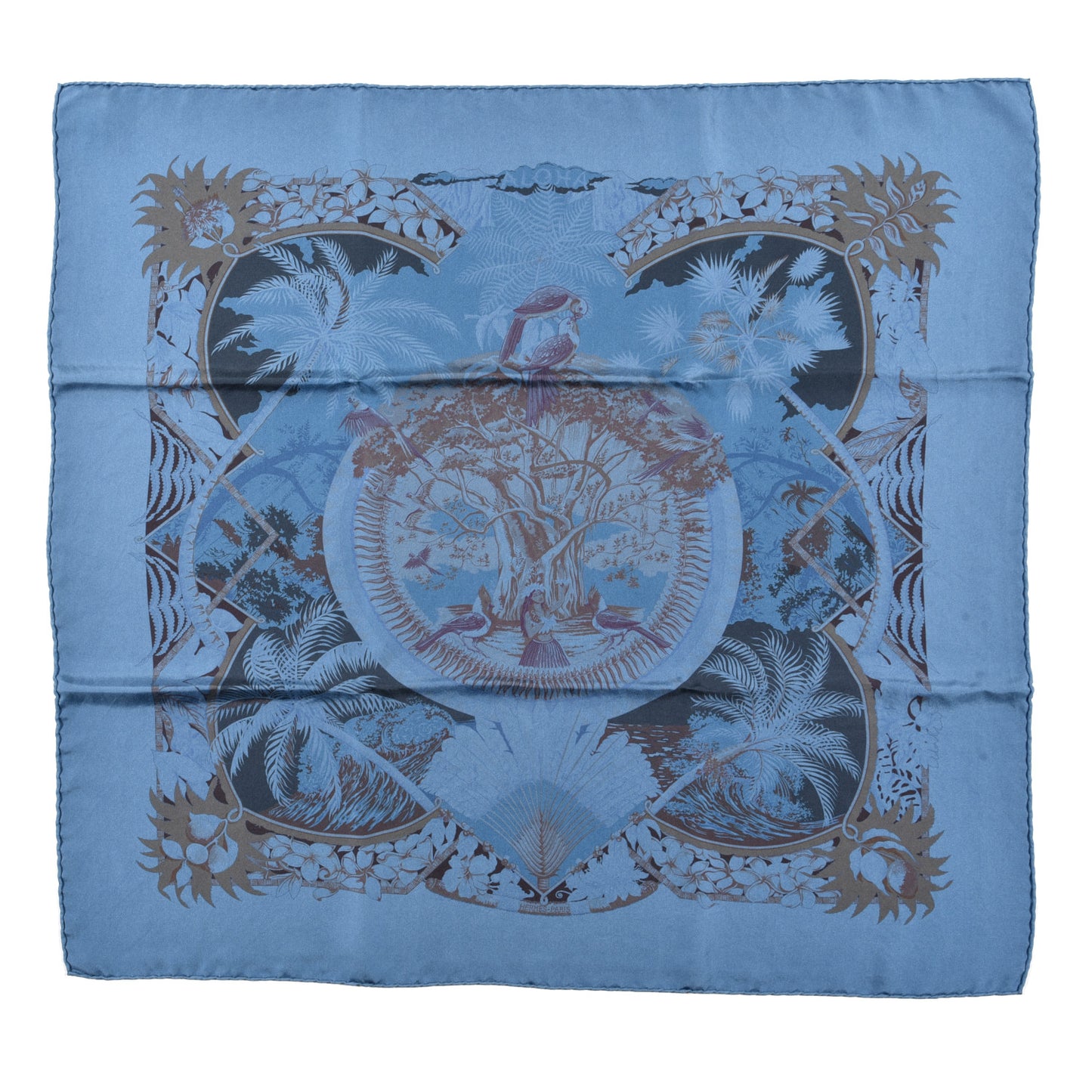 Silk Aloha Dip Dye Scarf 70 Bleu Jean