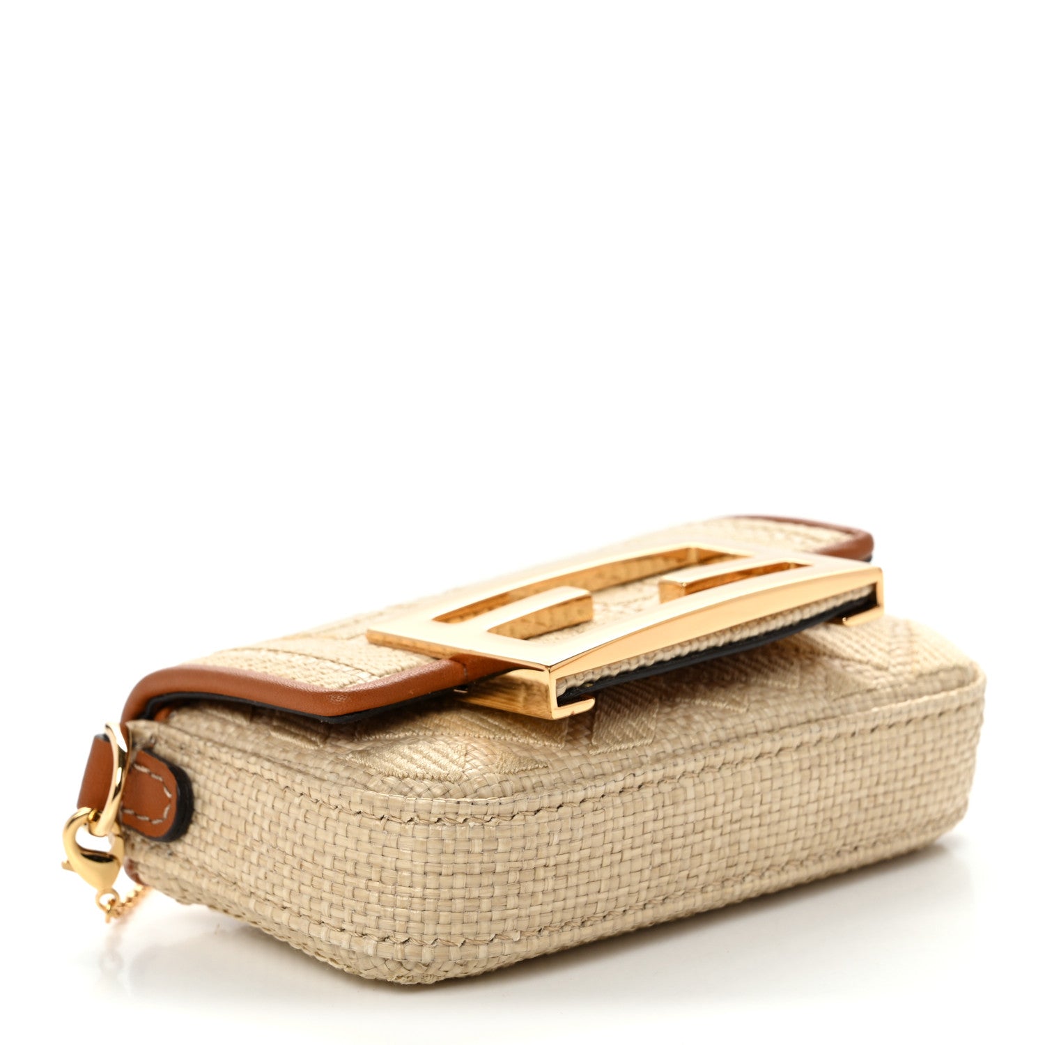 Fendi Raffia Vitello King Lucido FF Embroidered Nano Maxi Buckle Baguette Charm Alchemy Brandy 4 of 12