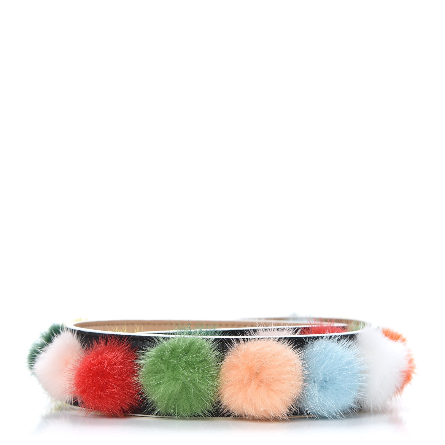 Fendi Vitello Dolce Mink Fur Bi-Color Pom Pom Strap You Black Makeup Multicolor 2 of 4