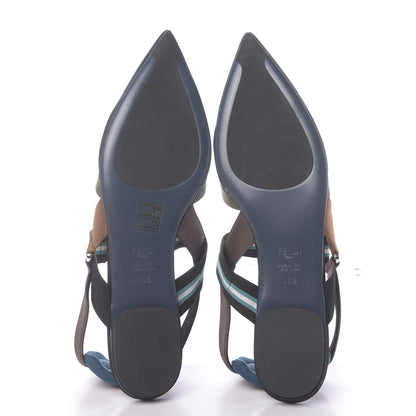 Fendi Technical Mesh Canvas Colibri Slingback Ballerina Flats 40.5 Black Verde Military 5 of 8