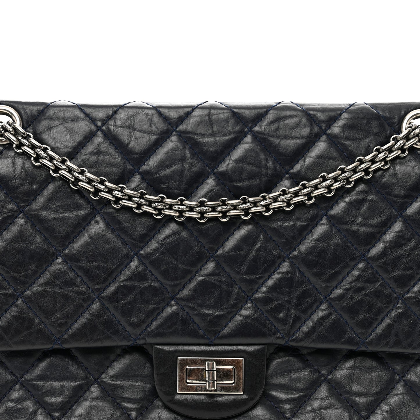 Aged Calfskin Quilted 2.55 Reissue 226 Flap Navy Blue