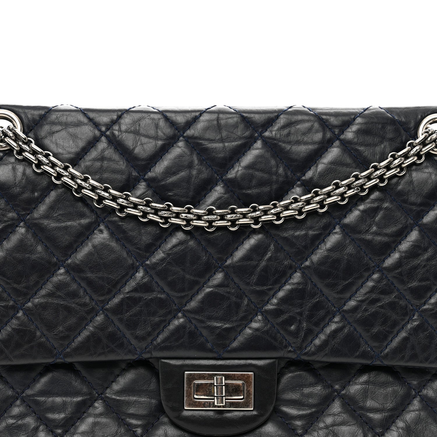 Chanel Aged Calfskin Quilted 2.55 Reissue 226 Flap Navy Blue 5 of 12