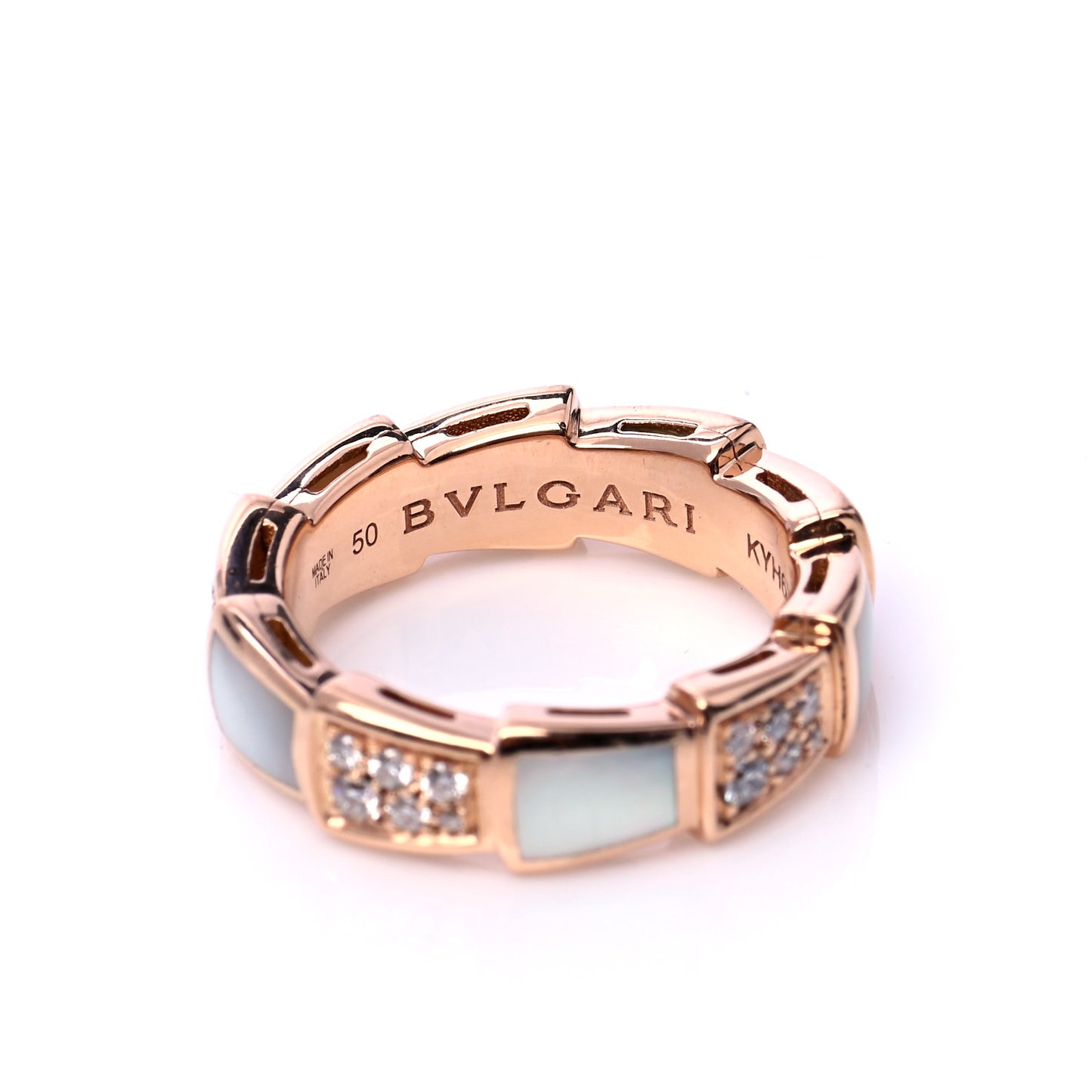 18K Rose Gold Diamond Mother of Pearl Serpenti Viper Band Ring 50 5.25